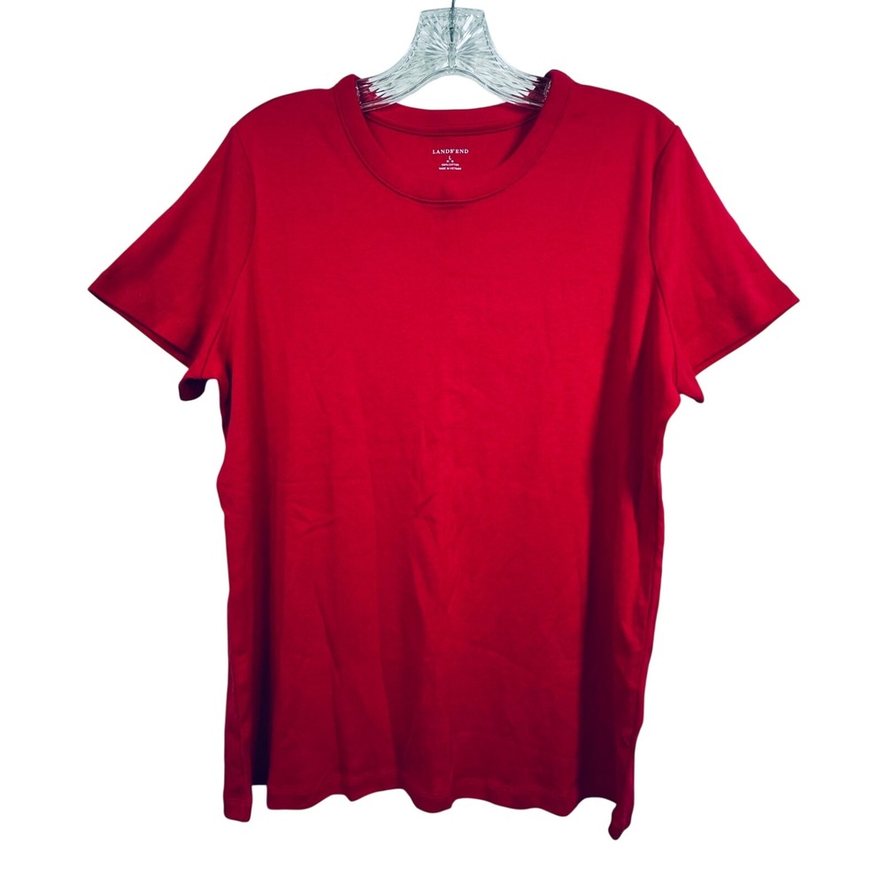 Lands End Womens Red 100% Cotton Short Sleeve Crew Neck Tee Shirt Size L 14-16